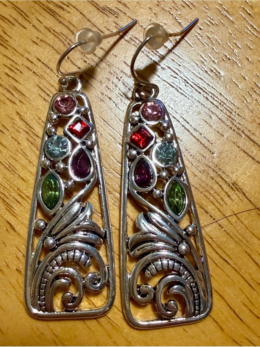 Multicolor Gemstone Silver-Tone Drop Earrings